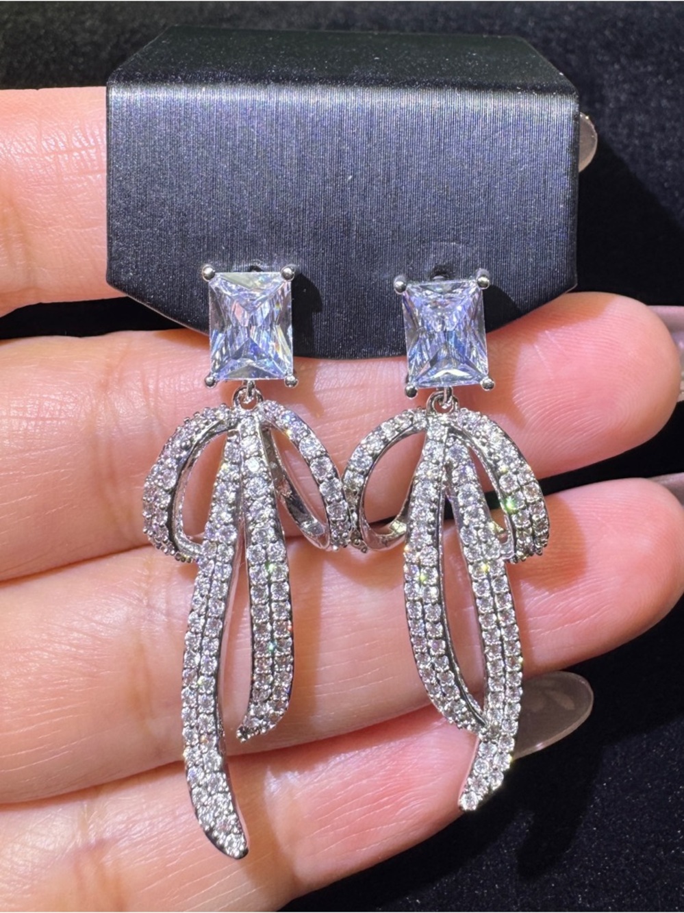 Silver Cubic Zirconia Dangle Earrings - Sparkling Silver Statement